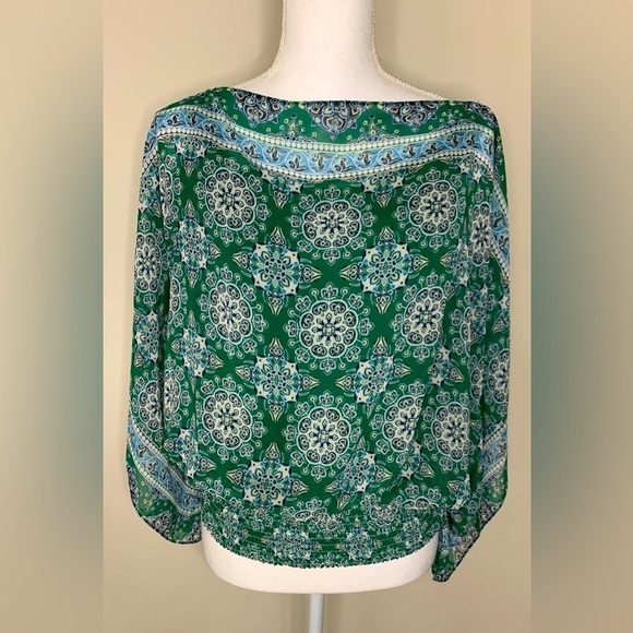 Max Studio Boho Batwing Floral Top Women Small Green - Picture 3 of 8